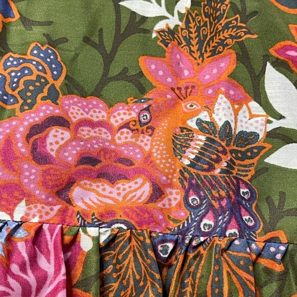 J. Marie Smocked Neck Olive Floral Boho Dress Size M - Picture 13 of 14